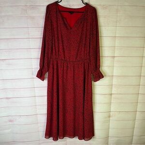 Talbots Red V-Neck Black Polka‎ Dot Long Sleeves Dress Size 12